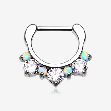 Fire Opal Multi Gem Sparkle Deuce Septum Clicker-White/Clear